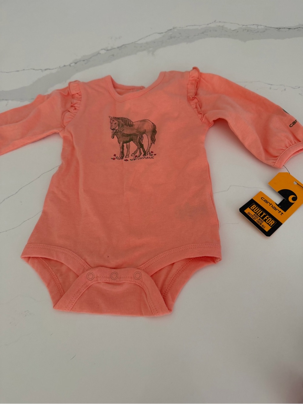 Carhartt Coral Horse Graphic Ruffle-Sleeve One-Piece